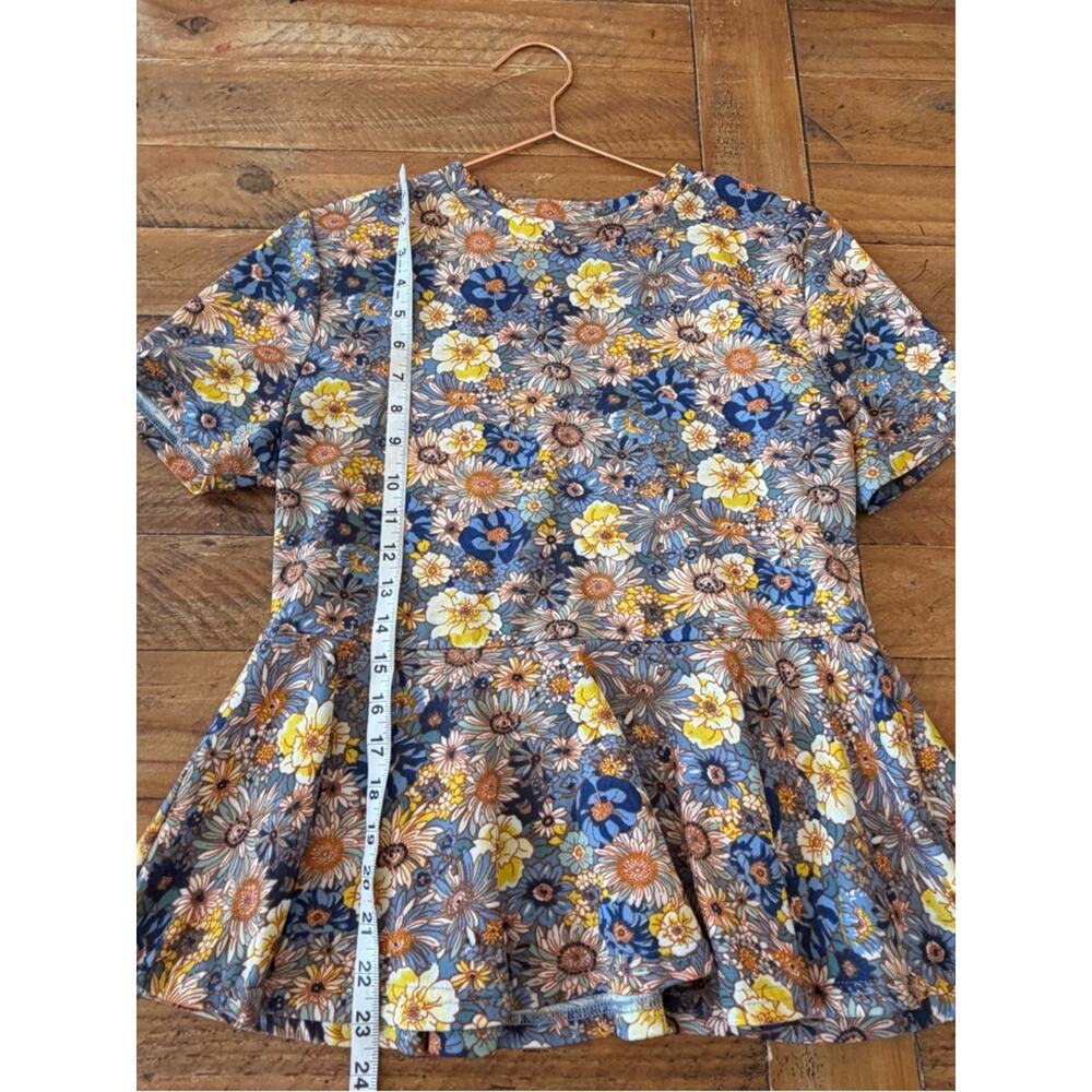 SHEIN amorya Navy Floral Short Sleeve Peplum Top size XL - Picture 5 of 6